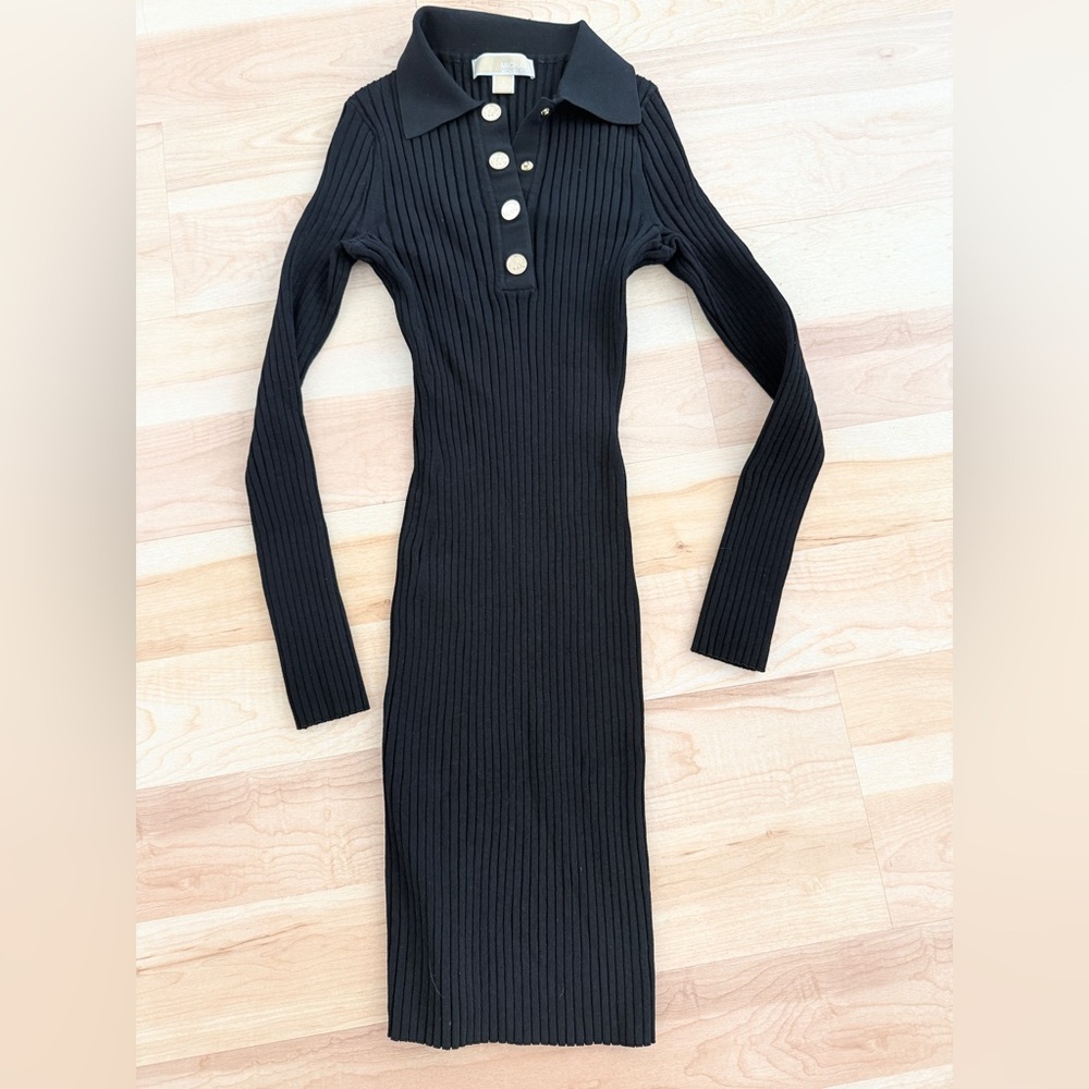 Michael Kors bodycon ribbed dress, black, size S